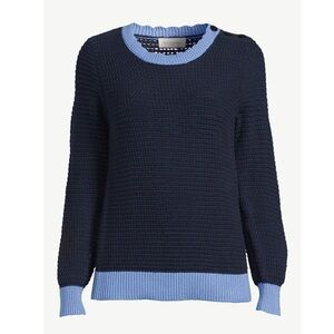Women's Button Shoulder Sweater, Midweight. Color: Dark navy combo